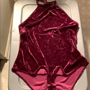 Velour halter bodysuit